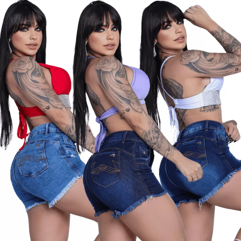 Kit 3 Shorts Bermuda Jeans Feminina Curto Elastano