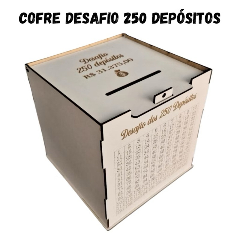 Cofre Desafio Madeira Mdf Quadrada Branco Montada Guardar Dinheiro