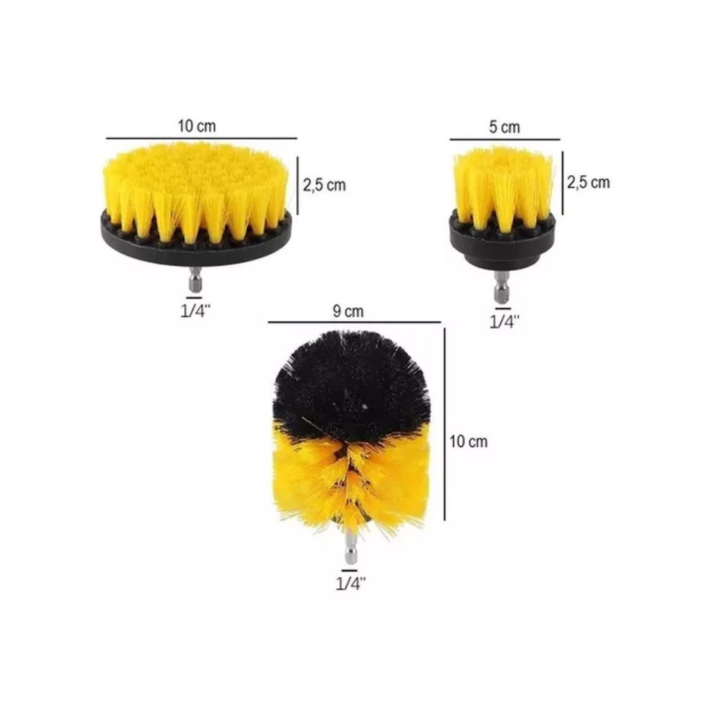 Kit 3 Escovas de Limpeza Pesada para Parafusadeira e Furadeira Ideal para Limpeza de Superfícies Di