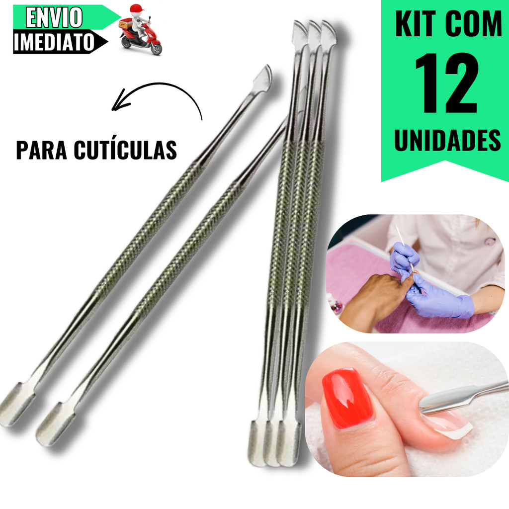 Kit 12 Extratores de Cutícula 12,4 cm  Ideal para Profissionais de Estética e Uso Pessoal