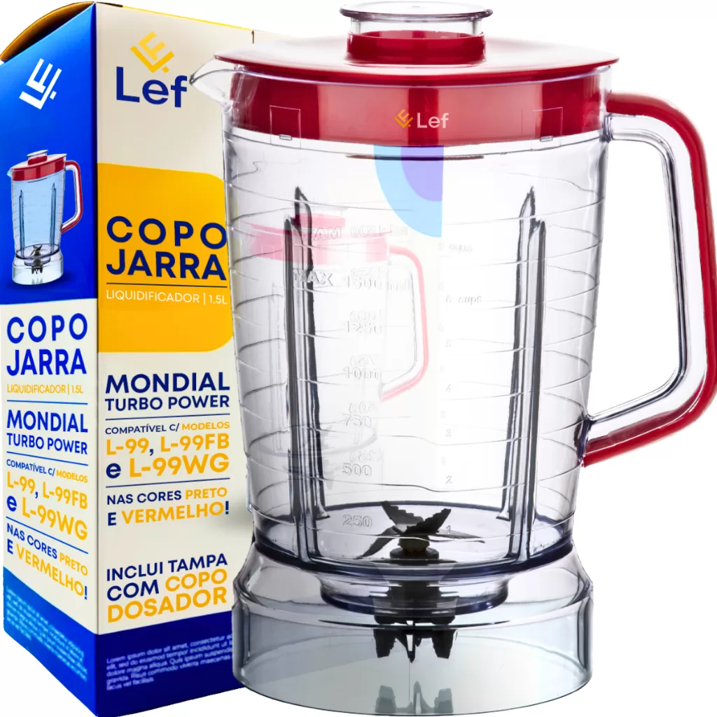 Copo par liquidificador Mondial Turbo Power L-99, L-99FB, L-99WG Preto e Vermelho