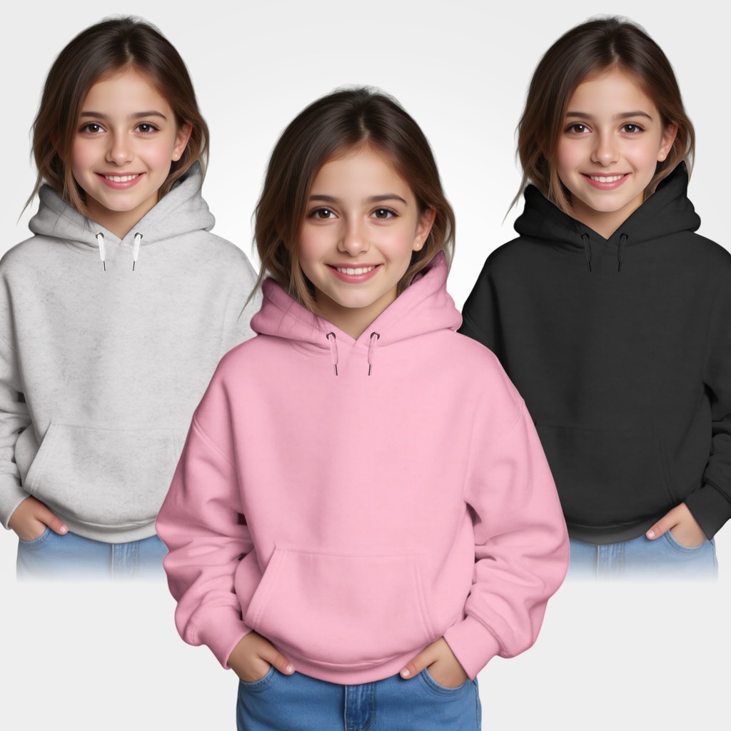 Kit 3 Moletom Infantil Canguru  Blusa de Frio Menina Liso Sem Estampa Confortável Envio Imediato