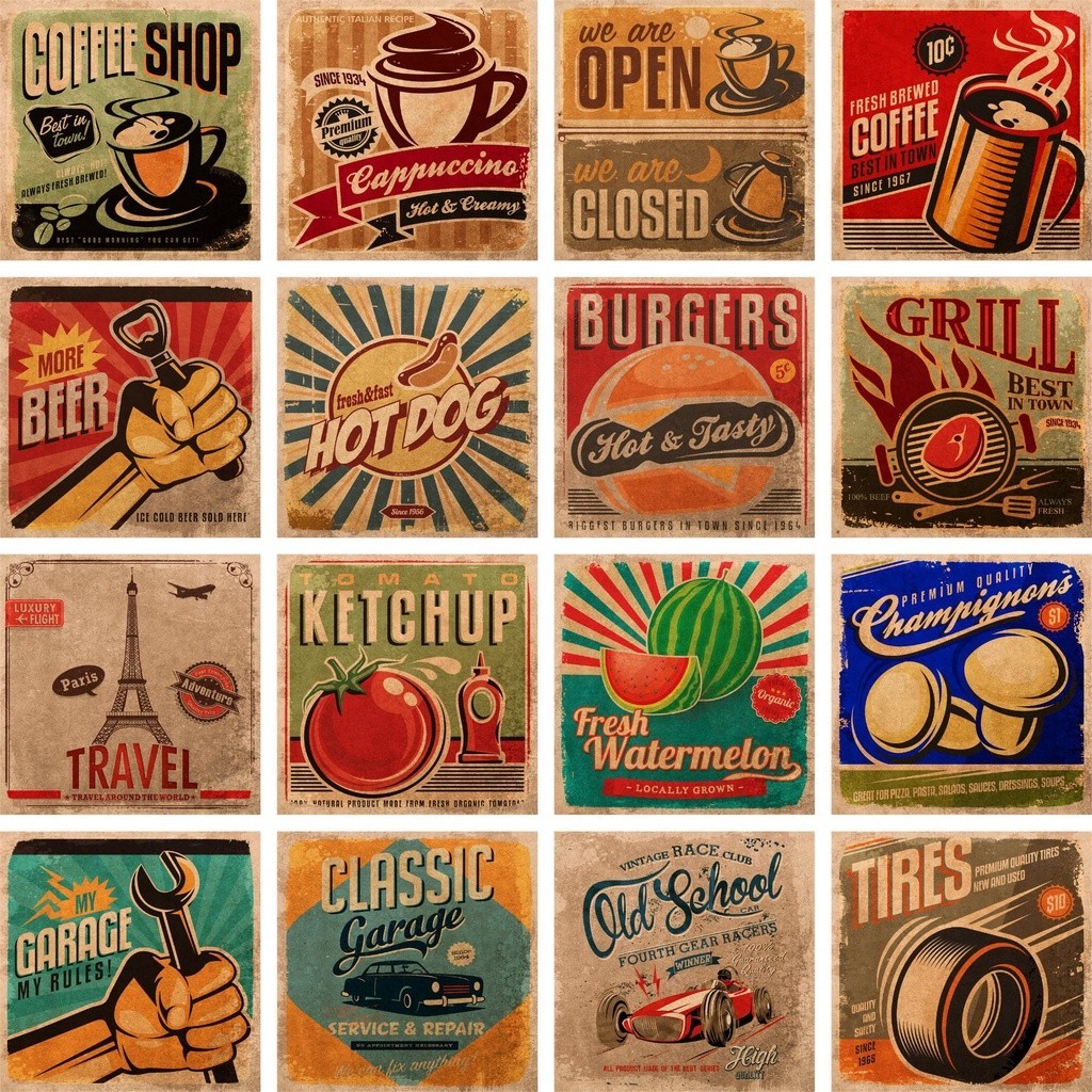 Azulejos Decorativo Vintage Food Compre 16 Peças e Leve 18 peças de 15x15cm.