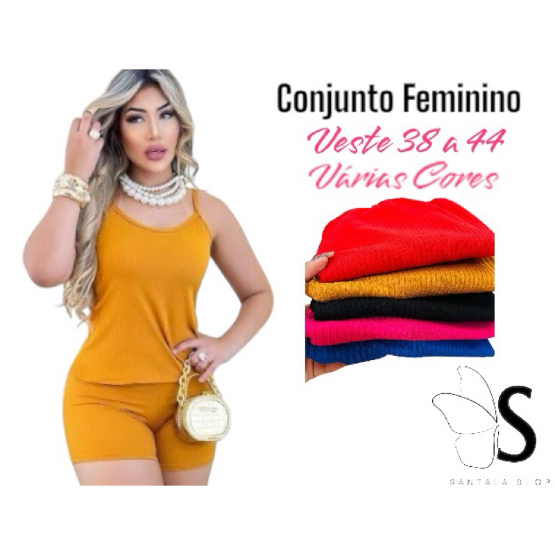 Conjunto Feminino Regata Alça Fina Verão  e Short Canelado 38/42