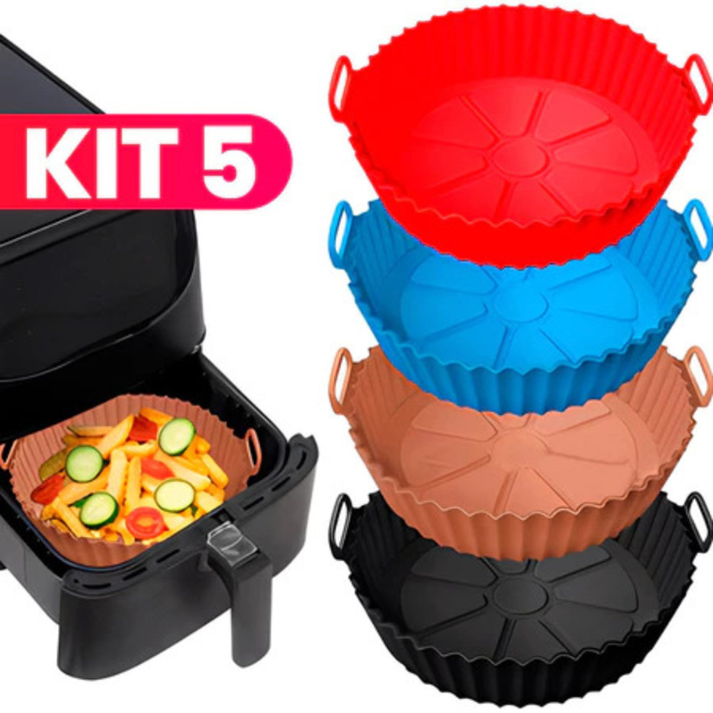 Kit 5 Forma De Silicone Para Air Fryer Forno Microondas Fritadeira Assadeira Reutilizável Antiaderen