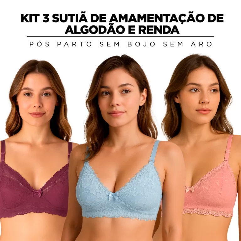 Kit3 Sutiã de Amamentação de Algodão e Renda s