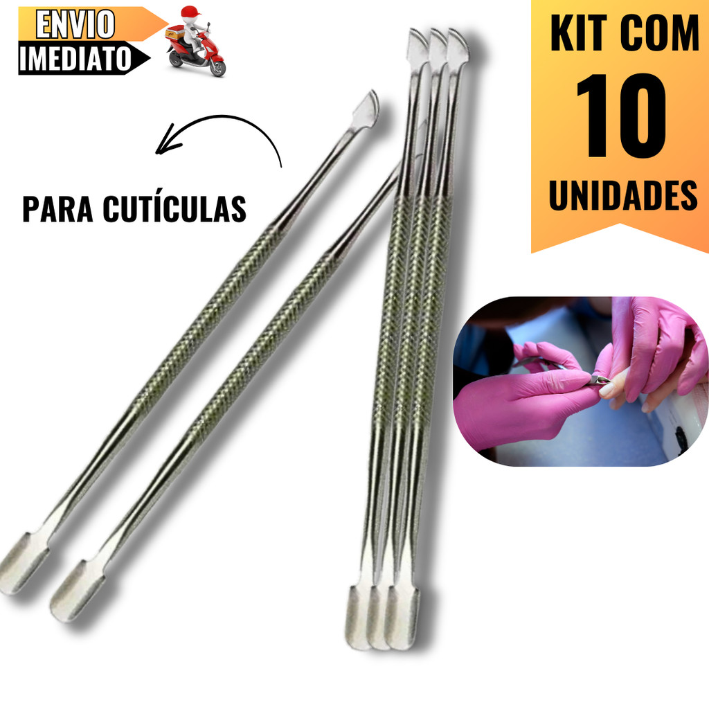 Kit 10 Extratores de Cutícula 12,4cm  Ferramenta Profissional para Unhas Bem Cuidadas e Aparência Im