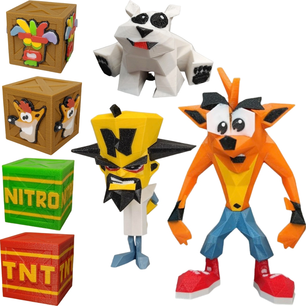 Crash Bandicoot Boneco Premium Playstation Low Poly Aku Aku Colecionável Articulado Decorativo Game