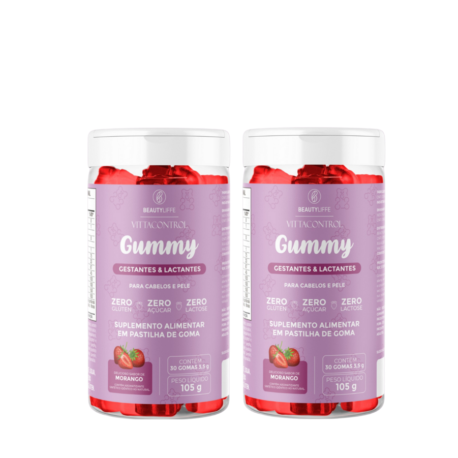 KIT 2 Vittacontrol Gummy Gestantes e Lactantes com Biotina Fortalecimento e Crescimento Capilar ZERO