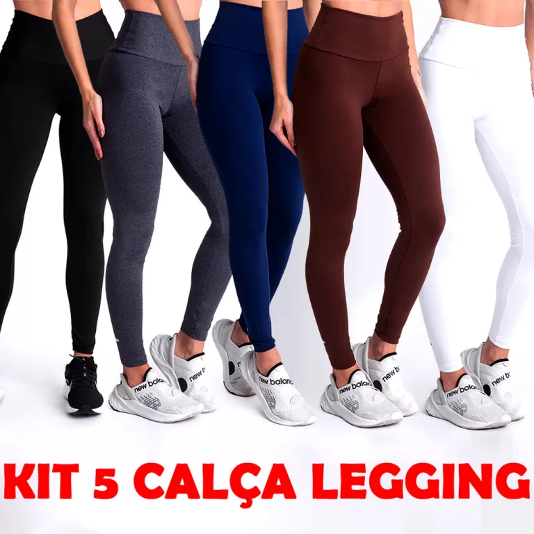 Kit 5 Calça Legging Feminina Cintura Alta Grossa 