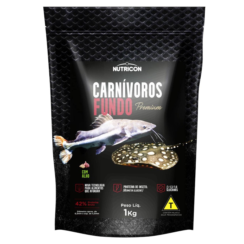 Ração para peixe Carnivoros Fundo 1kg Nutricon bag