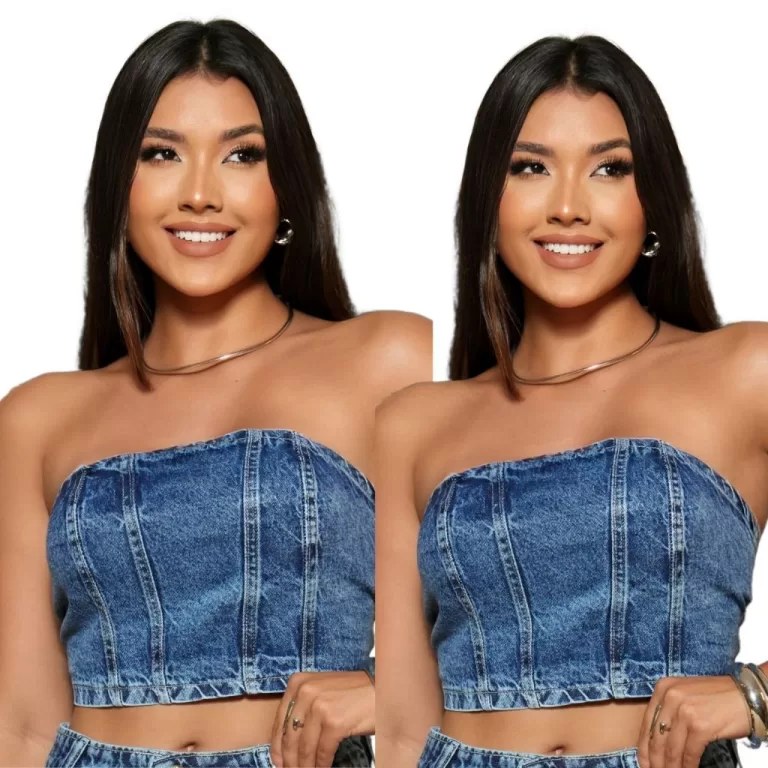 Cropped Top Jeans Tomara Que Cai Modelador Sem Ela