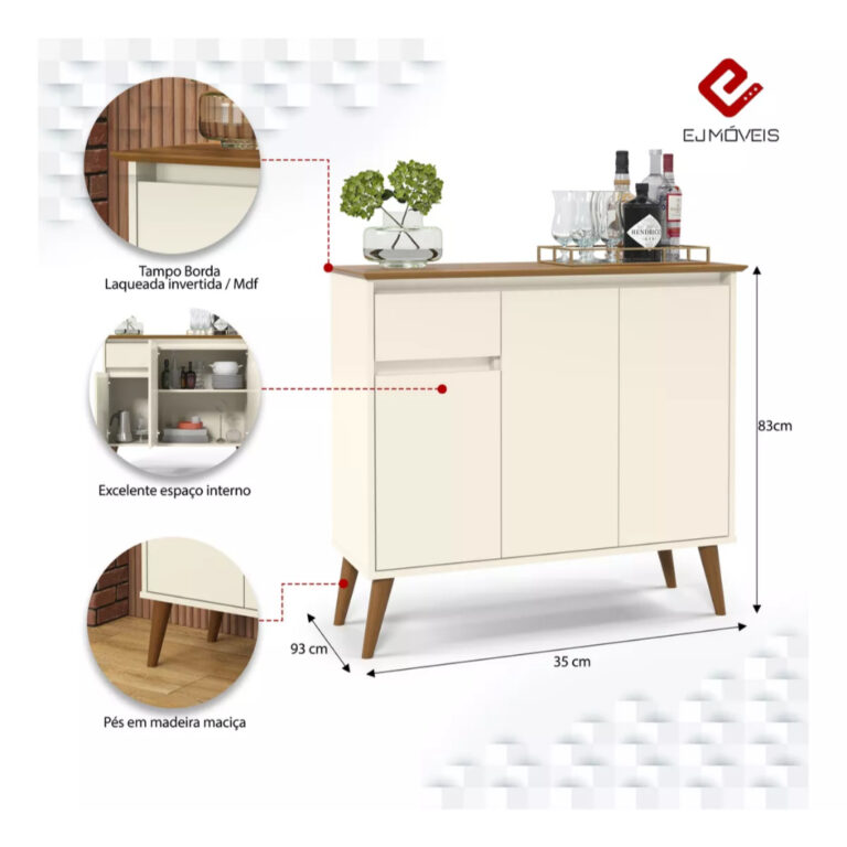 Aparador Buffet Veneza 3 Portas 1 Gaveta Off White