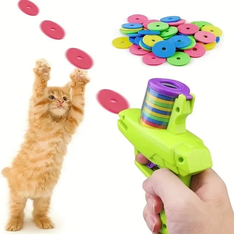 Lançador de Discos para gatos de pelúcia Brinquedos interativos do gato Estimação de Tiro com Pistol