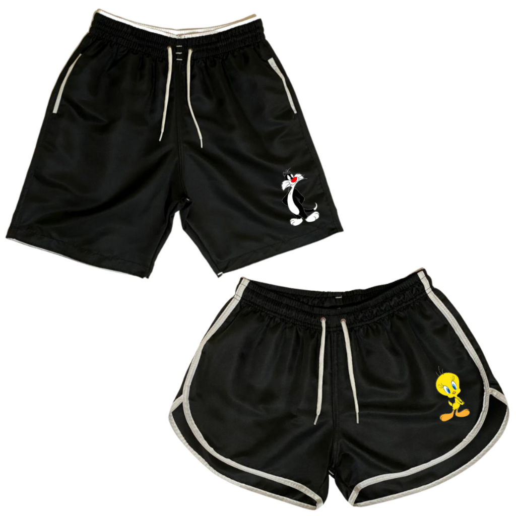 Conjunto Shorts Casal Kit Bermudas Para Casais Piu Piu Frajola Ele e Ela Lançamento C112