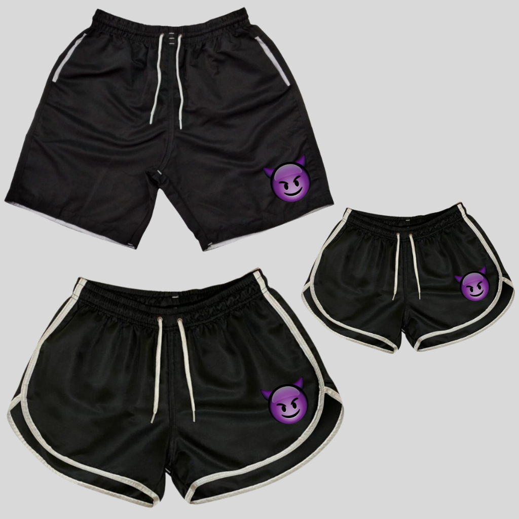 Conjunto Shorts Praia Familia kit 3 Bermudas Tactal Malvadinhos para Viagens