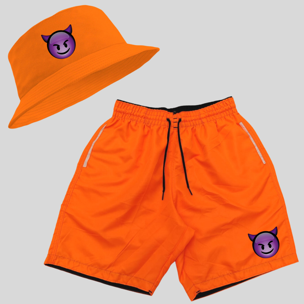 Short de Praia Masculino Malvadinho + Chapéu Bucket Hat Lançamento Carnaval