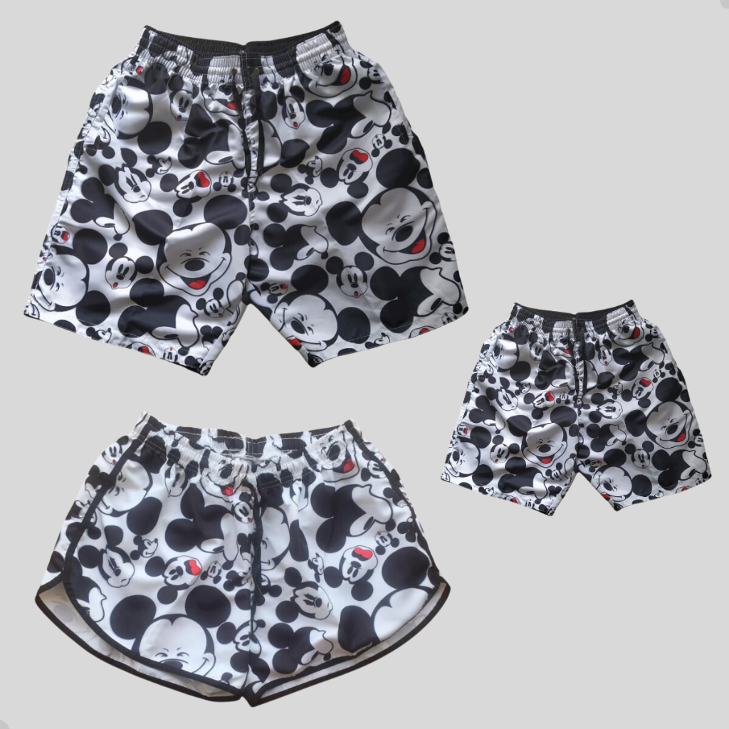 Conjunto Familia 3 Peças Shorts Casal Pai Mae Filho Moda Praia lançamento