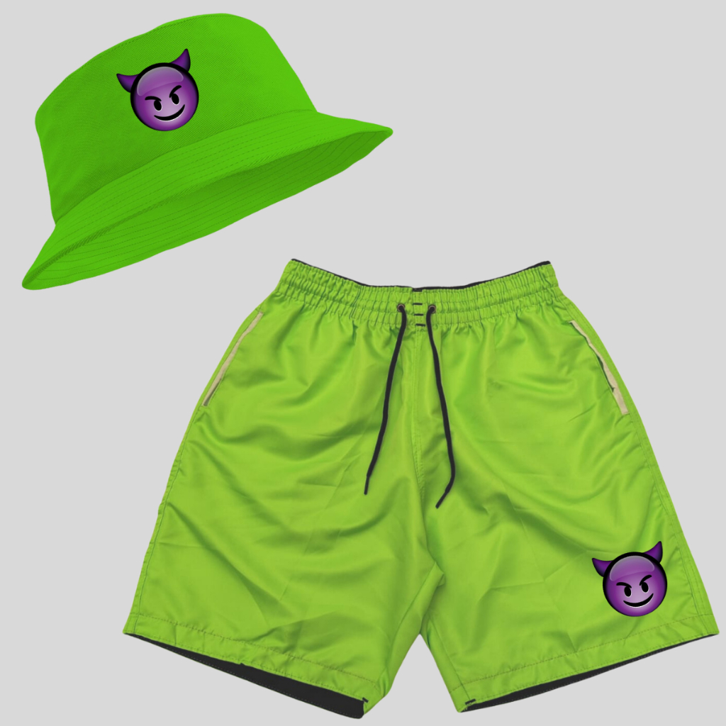 Short de Praia Masculino Malvadinho + Chapéu Bucket Hat Lançamento Carnaval lançamento