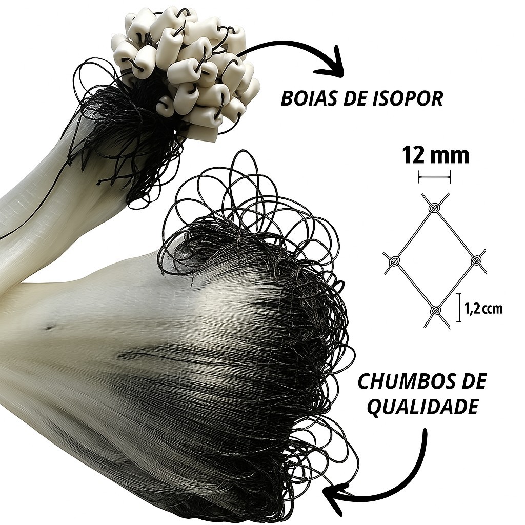 Rede De Pesca Malha 12mm pra Pesca de Lambari e Camarão – Ideal para Pequenos Peixes
