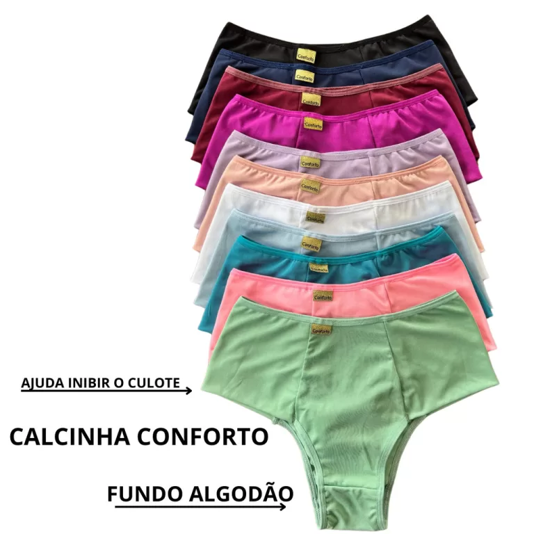 KIT Calcinha Calçola Cintura Alta Microfibra Lisa