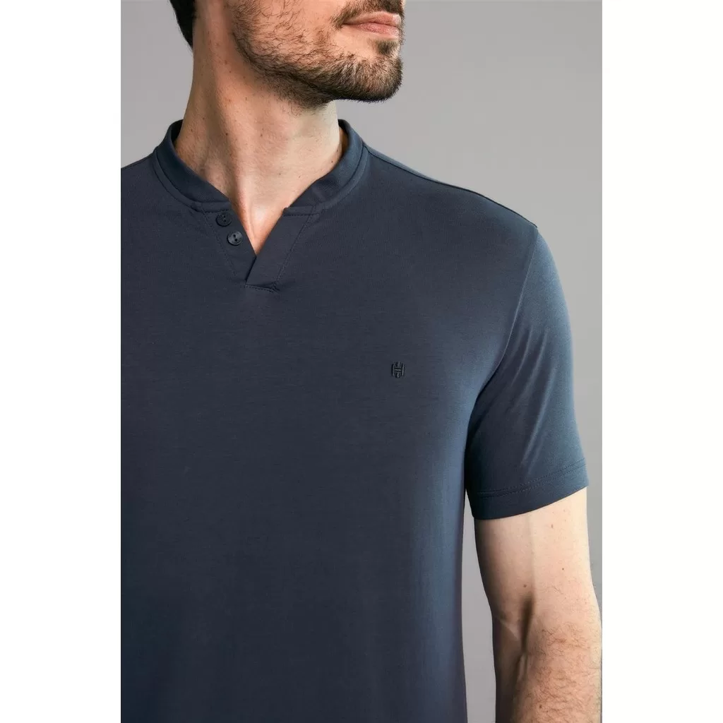 Polo Manga Curta Premium Malha Slim Fit – Cinza Grafite