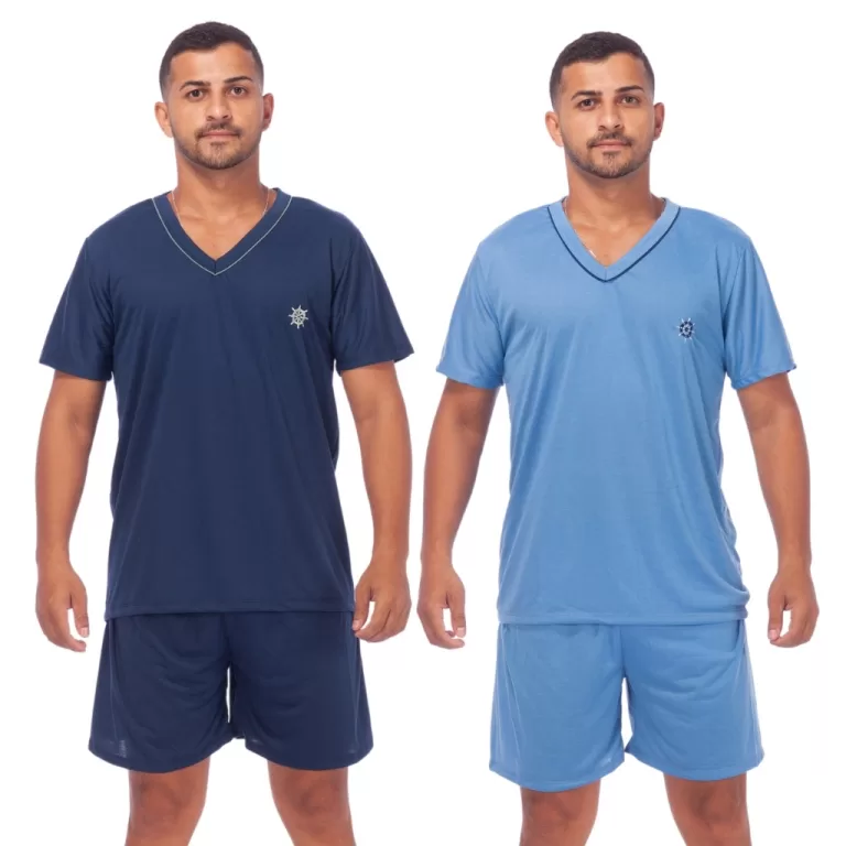 Kit 2 Pijamas Masculino Adulto Blusa Manga Curta e