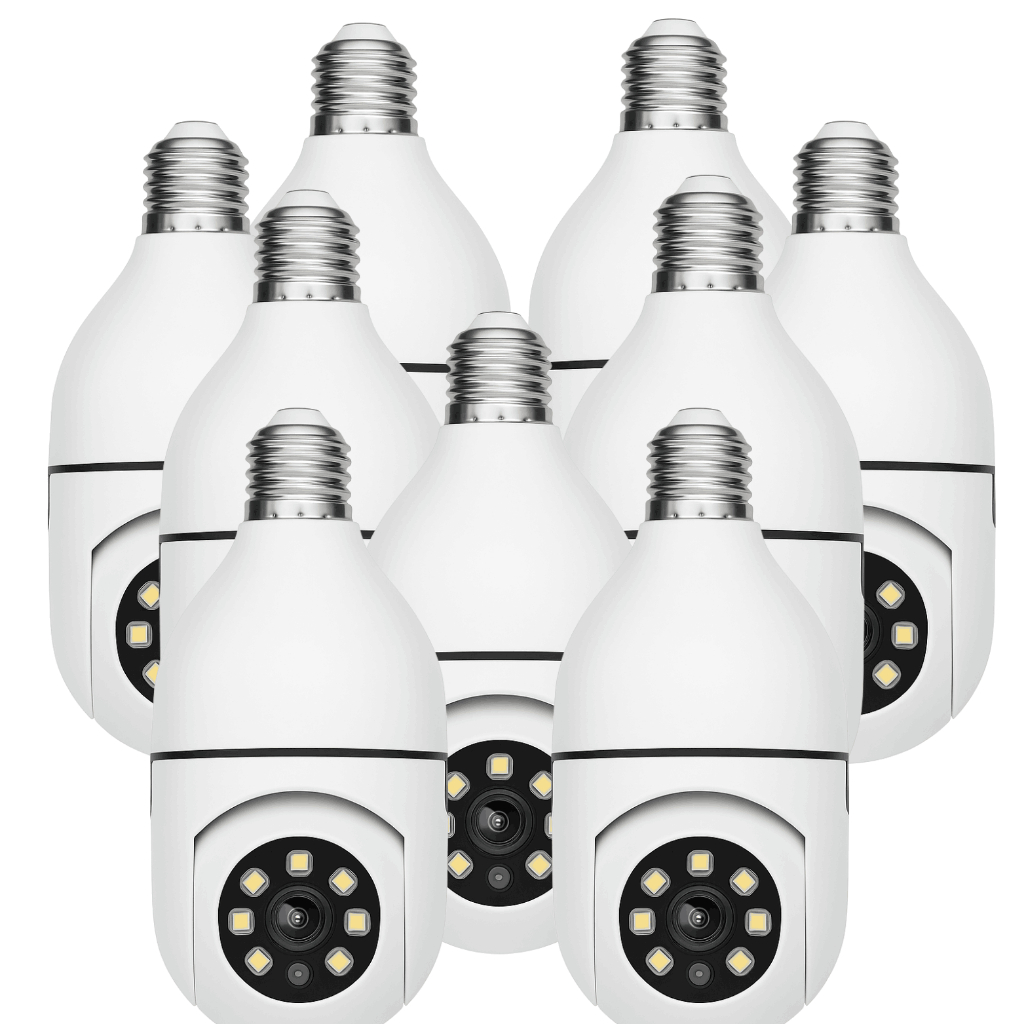 Kit 9 Câmeras Wi-Fi Lâmpada 360° com Rotação e Visão Noturna  Monitoramento pelo Celular