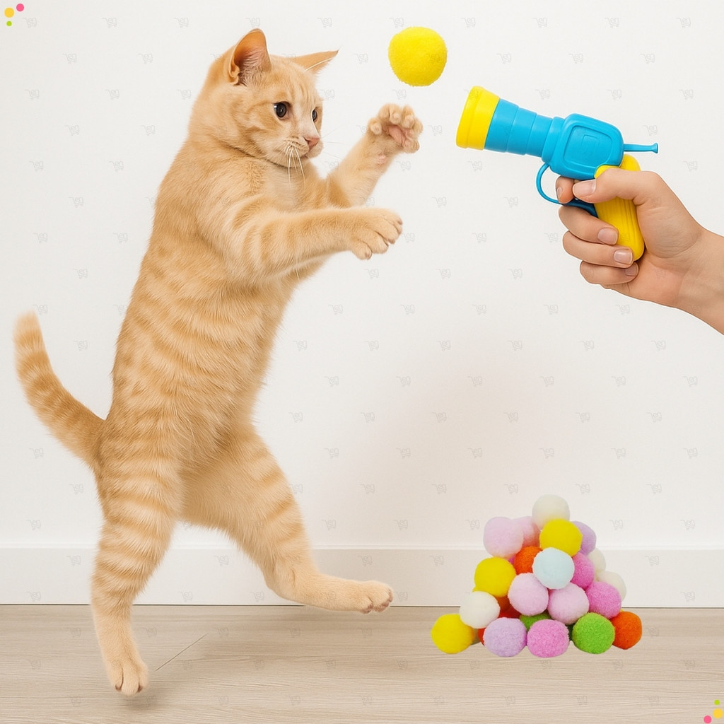 Brinquedo Gato Lança Bolas Arma Lançador de Bolinha para Gato Pequeno