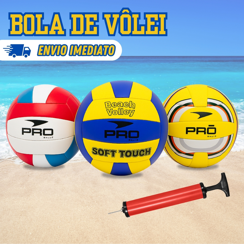 Kit Bola De Vôlei Praia Quadra Areia Voleibol Colorida Bomba de Inflar Tamanho Padrão Treino