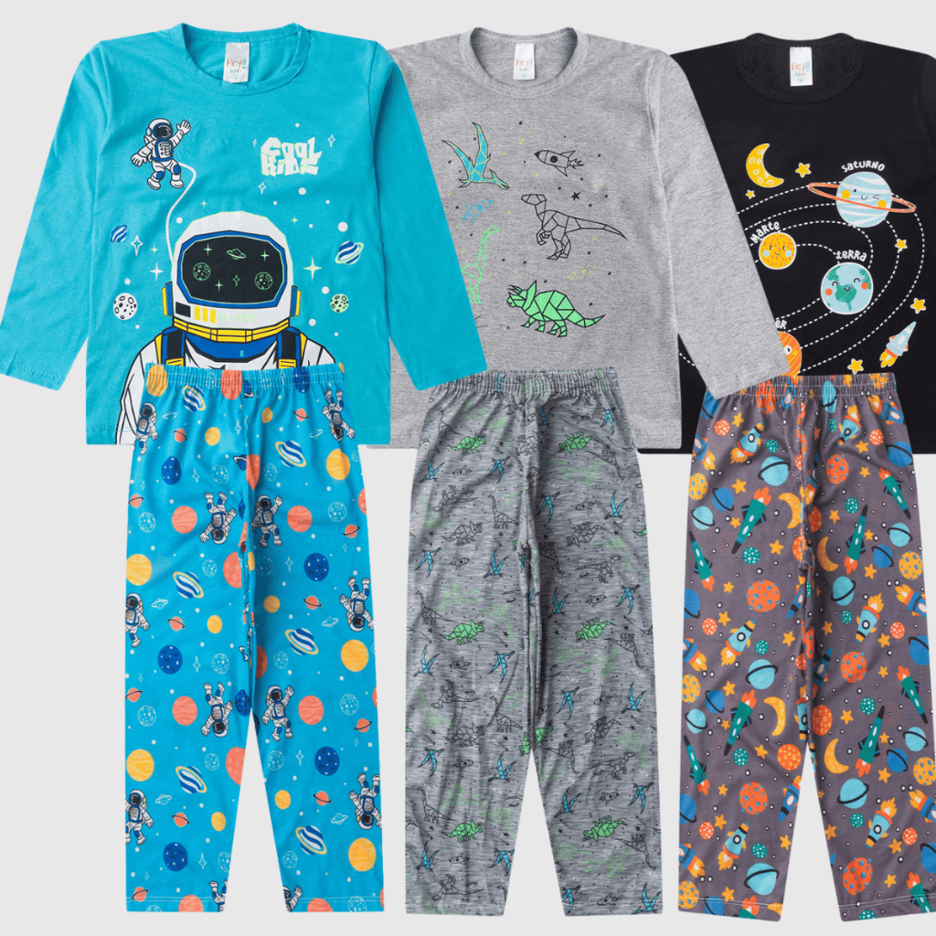 Pijama Infantil Juvenil Menino Inverno Quentinho Estampas divertidas