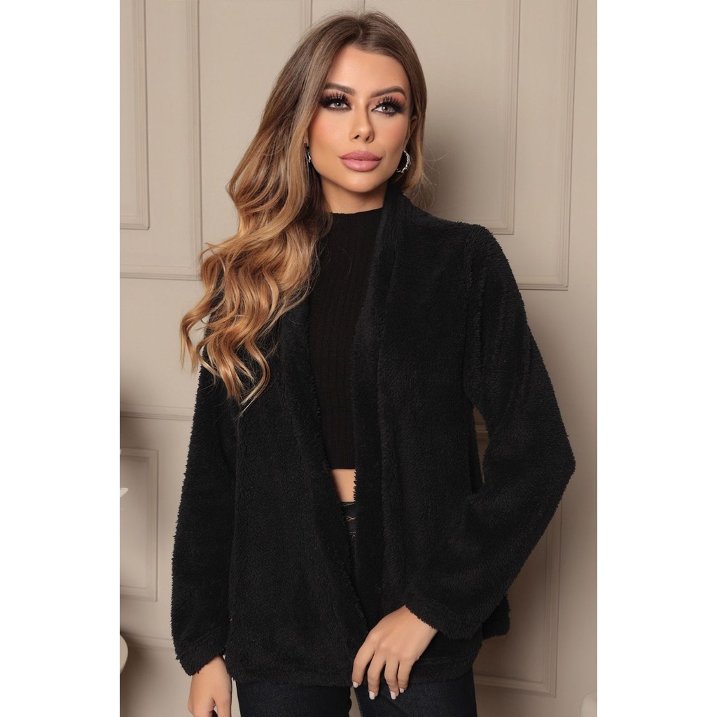 Casaco Feminino Teddy Lanzinha We Happy  sem Capuz 957 Preto