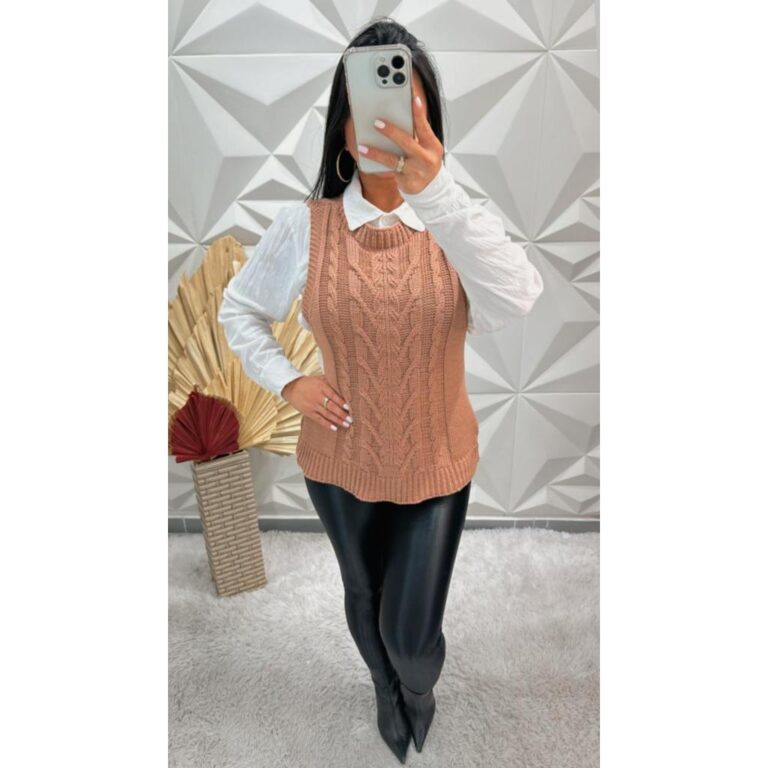 Colete Feminino Tricot com Detalhes de trança, Po