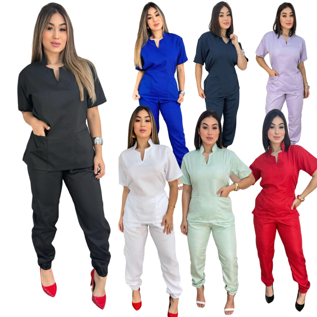 Pijama Feminino Enfermagem Hospitalar Jogger Scrubs Gabardine