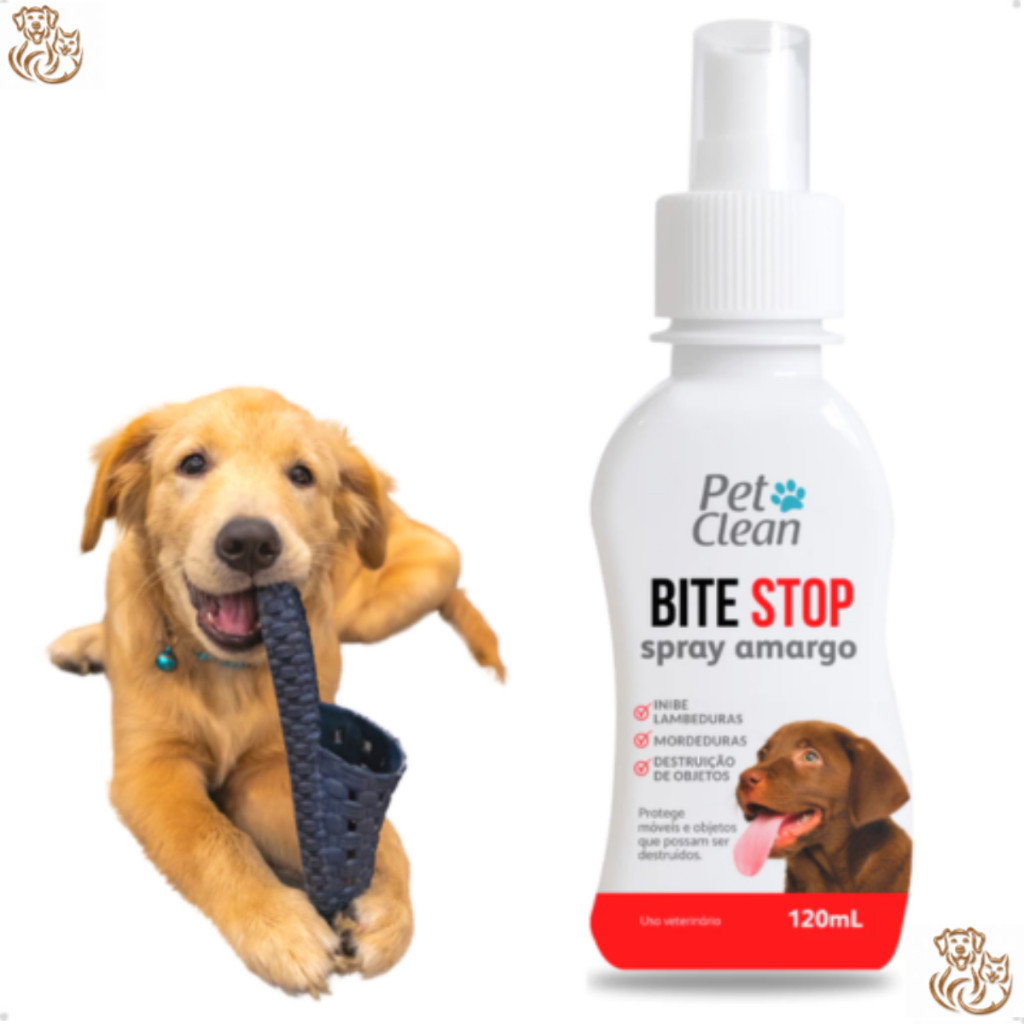 Bite Stop Pet Clean Spray Amargo Adestrador Anti lambida, Mordedura e Destruição de Objetos – 120 ml