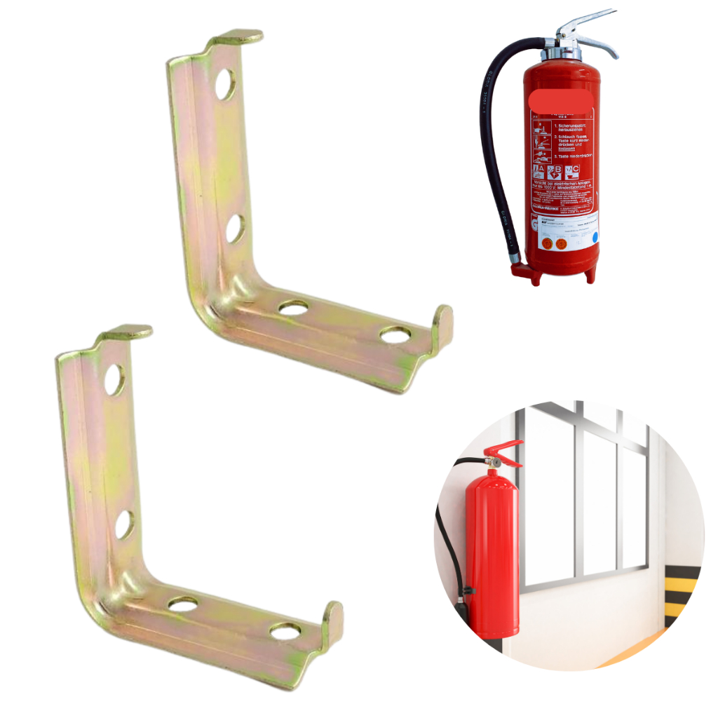 Suporte de Parede Para Extintor de Incêndio Universal KIT com 2 Gancho Metálico Reforçado