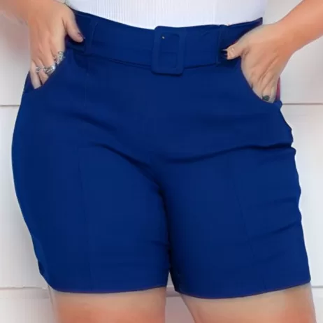 SHORT   DE TECIDO BENGALINE COM CINTO  E  FIVELA E