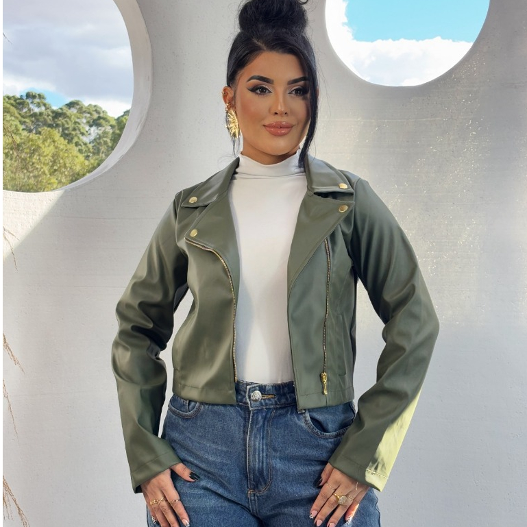 Jaqueta feminino de couro fake