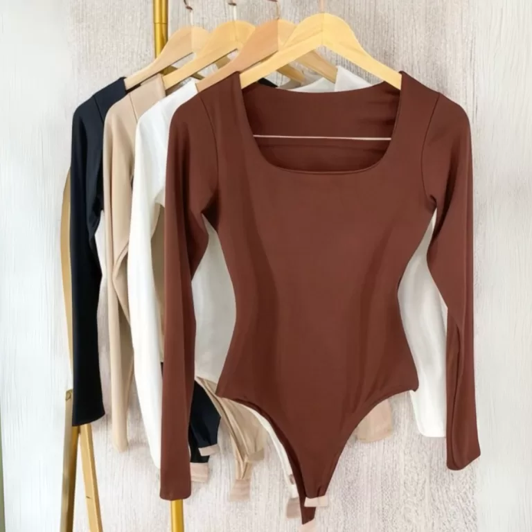 KIT 3 Body Manga Longa Feminino Decote Quadrado Su