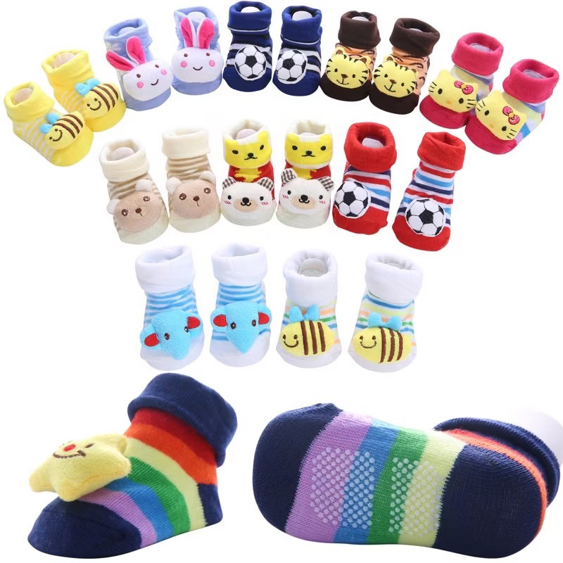 Meias Antiderrapante Para Bebê 3D Bichinhos Chocalho Menina/Menino