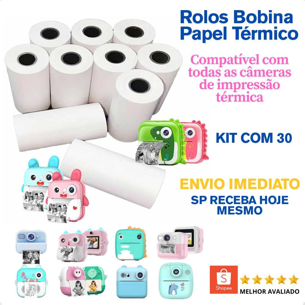 Kit 1 a 30 Rolos Refil Papel Câmera Instantânea Mini Impressora Portátil Térmica Etiqueta Maquina Fo