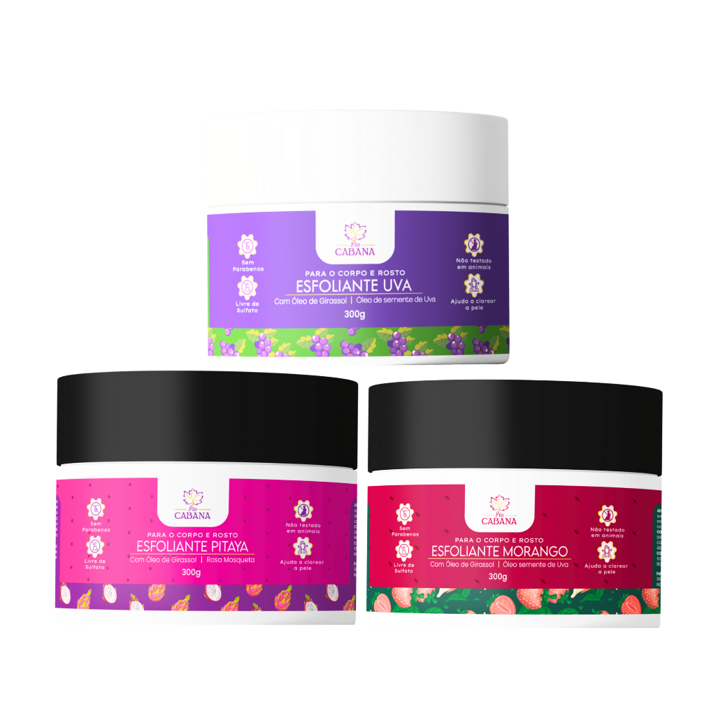Esfoliante Corporal e Facial Fio Cabana 300g | Uva, Morango ou Pitaya | Hidrata, Renova e Ilumina