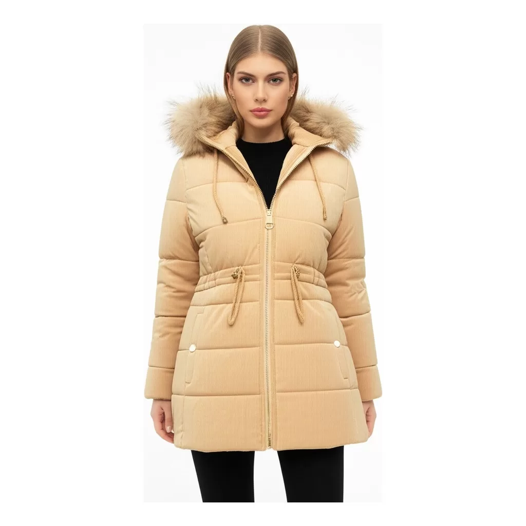 Parka De Cotele Veludo Peluciada E Capuz Removivél