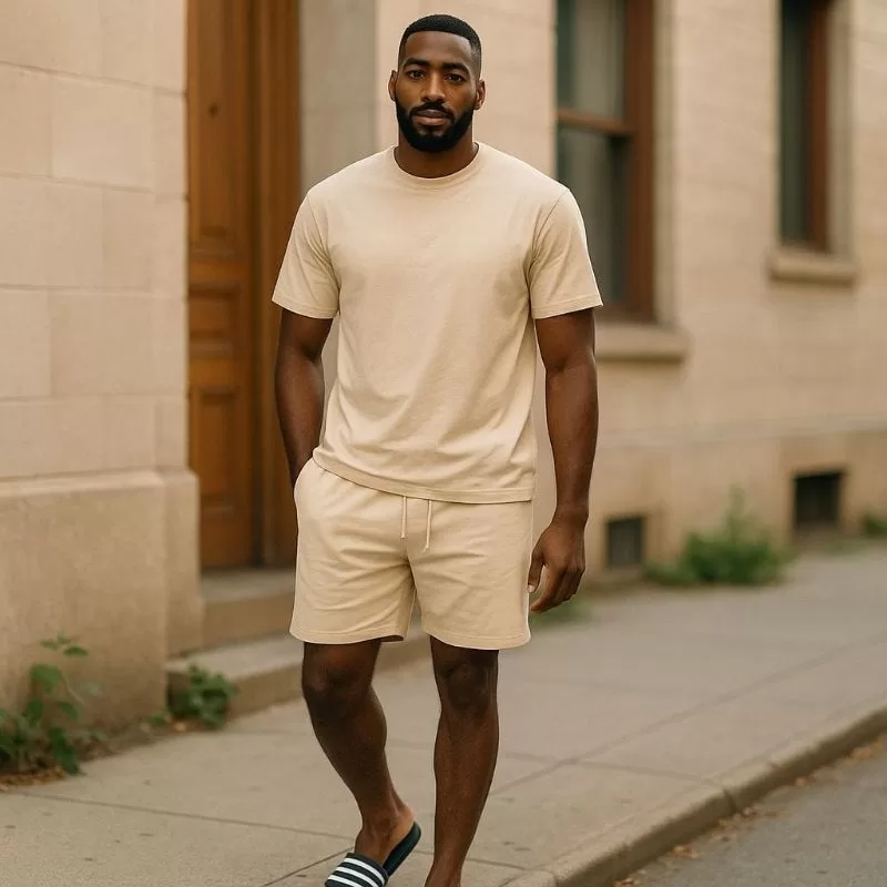 Conjunto Masculina Verao De Malha Suede Leve Cmiseta e Sorts