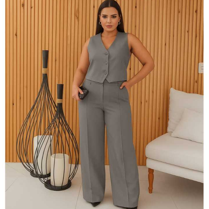 CONJUNTO ALFAIATERIA FEMENINA CALCA E COLETE ELEGA