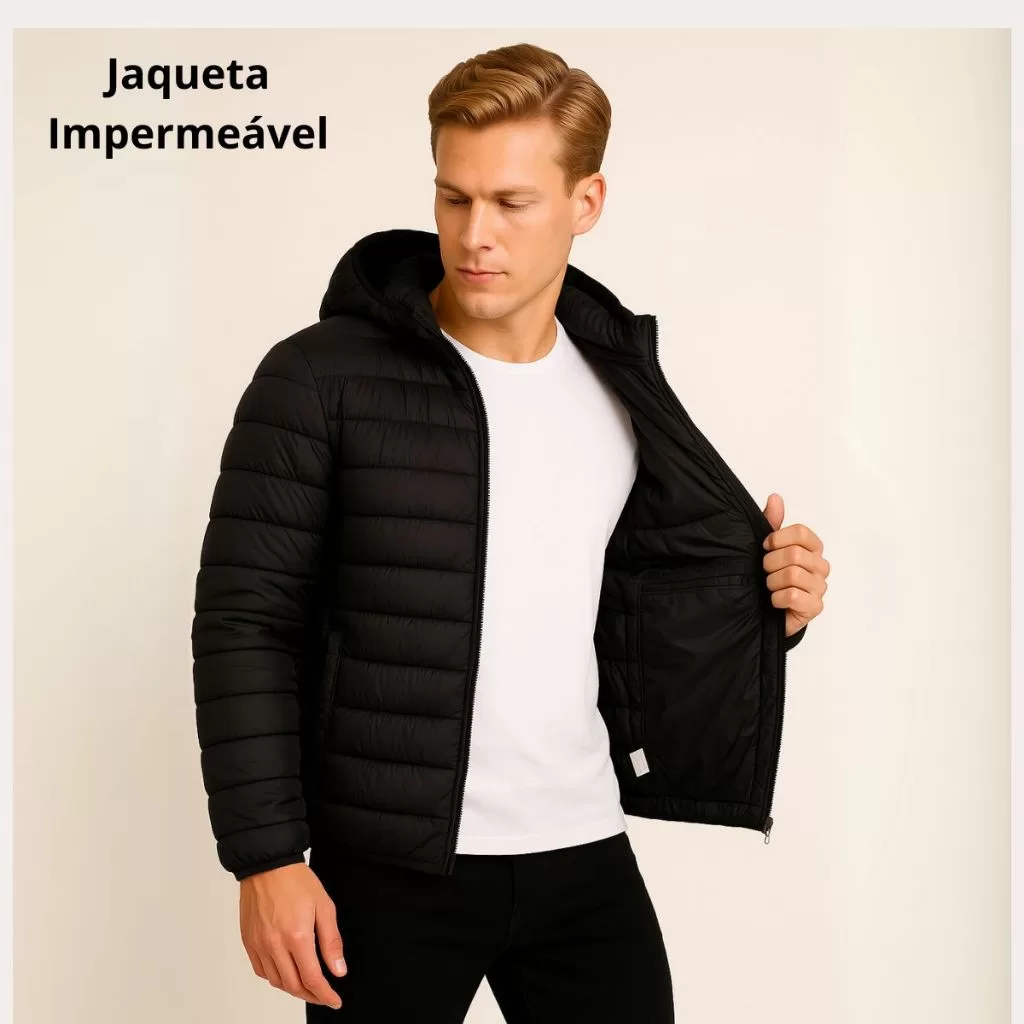 Jaqueta Masculina Motoqueiro Blusa Bobojaco Com Toca Impermeável Puffer Nylon Com Bolso Preta Ideal