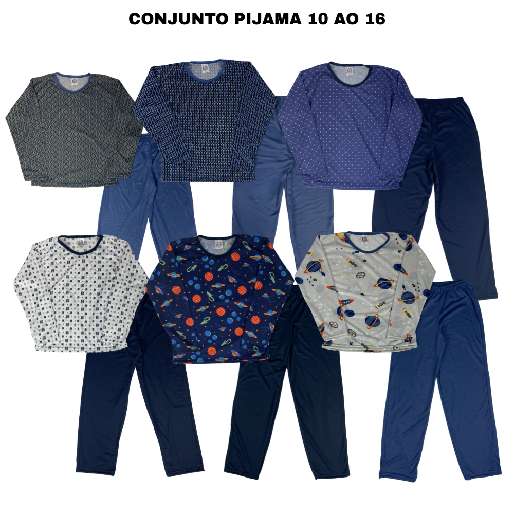 Pijama Longo Juvenil Masculino Manga Comprida Estampa Sortida 10 ao 16