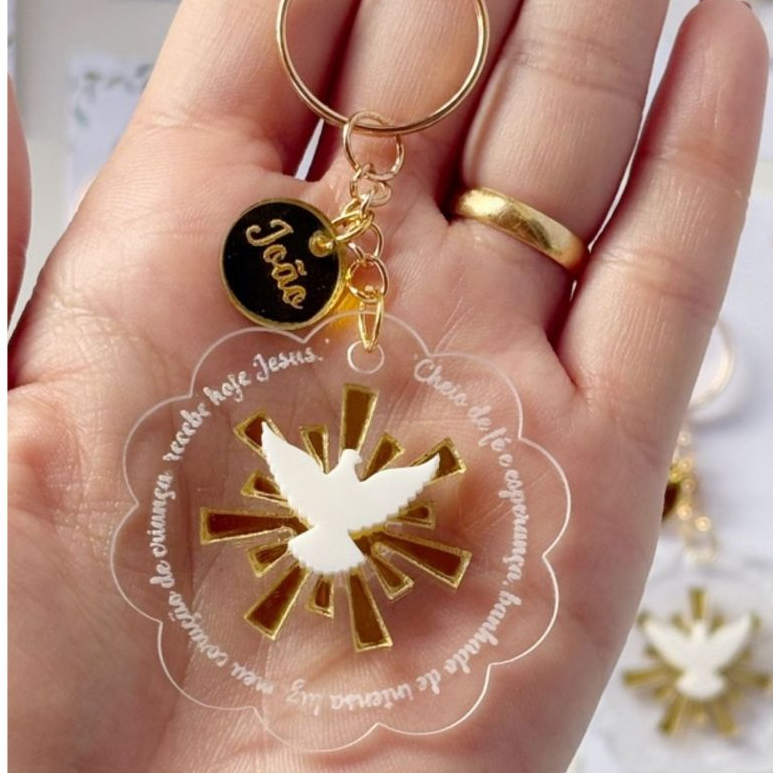 CHAVEIRO LEMBRANCINHA BATIZADO/EUCARISTIA/CRISMA – CHAVEIRO DE ACRÍLICO COM TAG PERSONALIZADA.