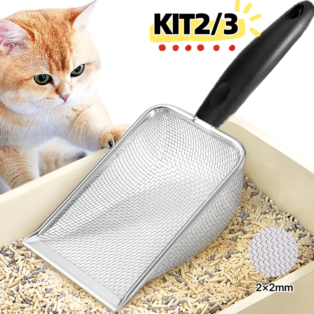 Pá para Areia de Gatos em Aço Inoxidável,Pá Higiênica para Gatos em Aço Inox Com Peneira Antiodor