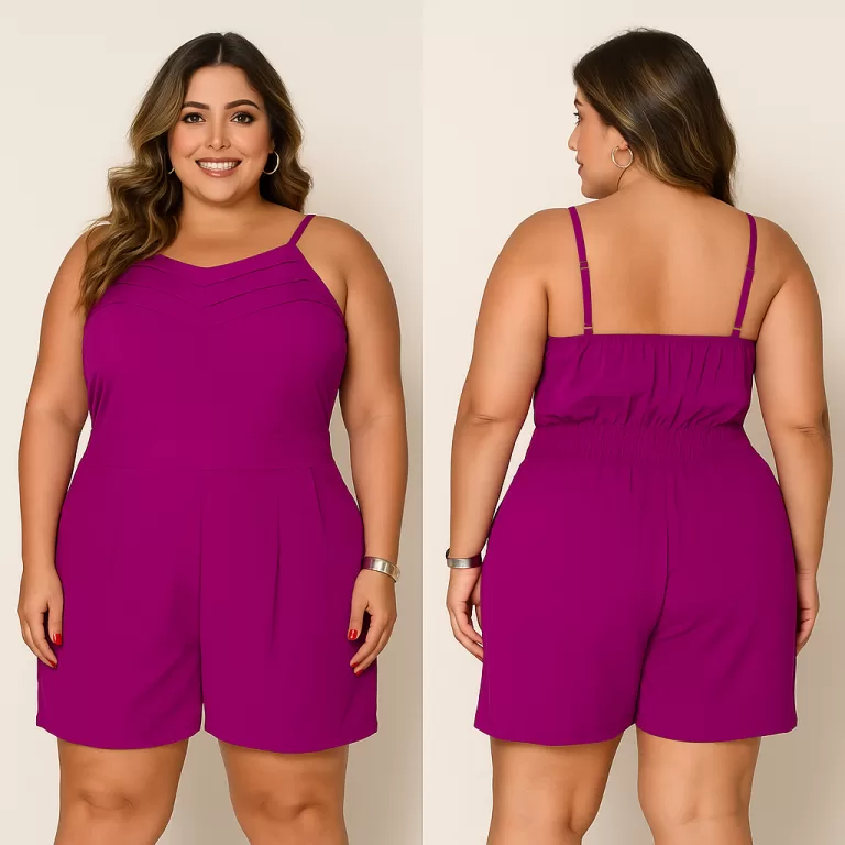 Macaquinho Feminino Plus Size E Mid Size Alça Reg